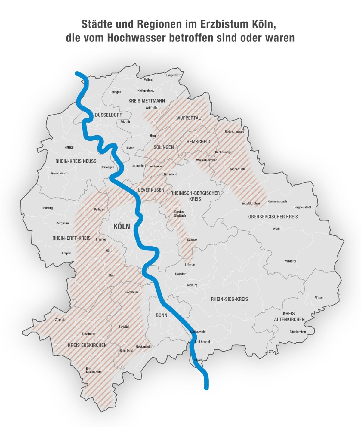 Betroffene Städte und Regionen im Erzbistum Köln
